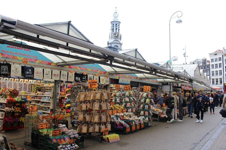 オランダらしいチューリップの球根などが並ぶ花市場