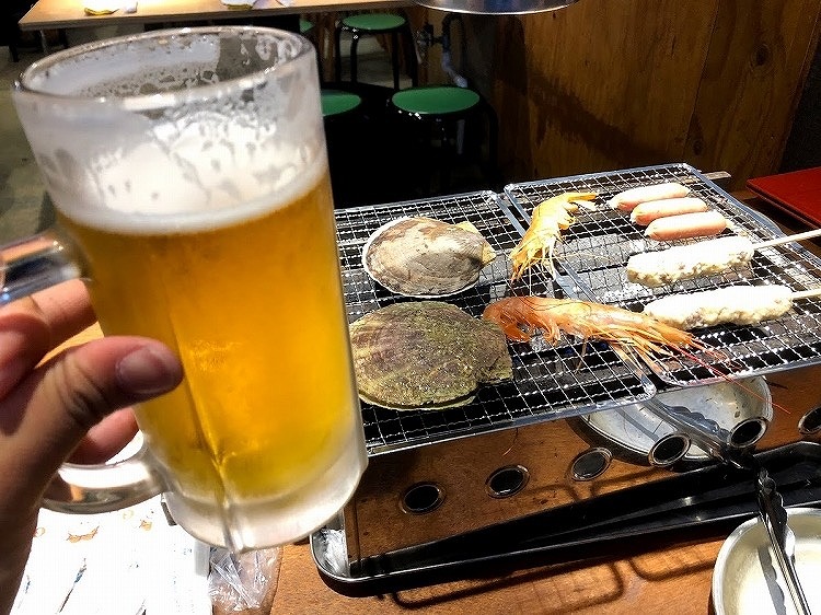 海鮮BBQとビール
